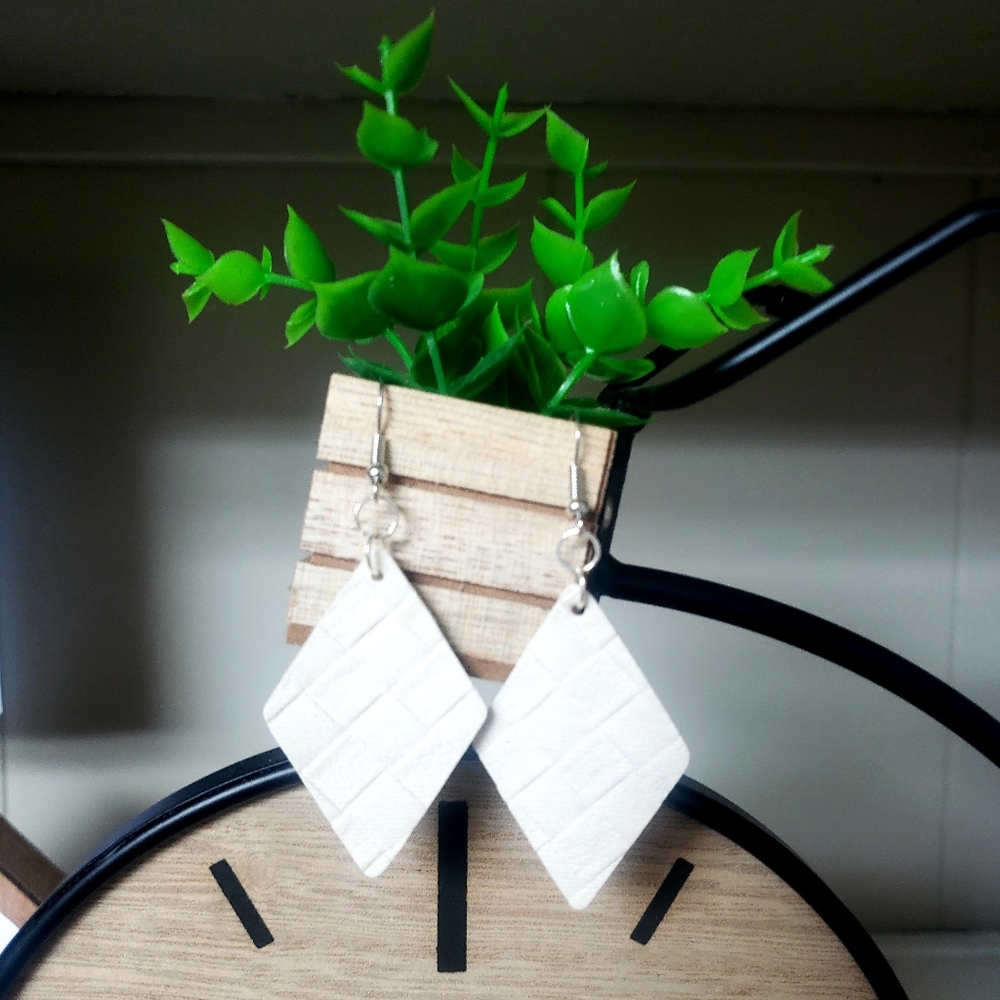 Faux Leather Diamond Dangle Earrings // Ready To Ship